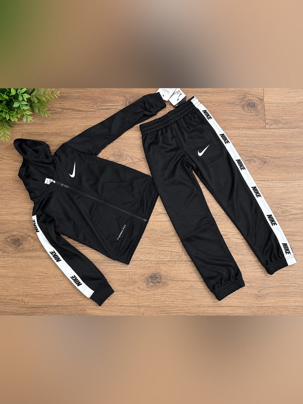 Nike Black Kids Hoodie and Joggers Set with White Logo Tape